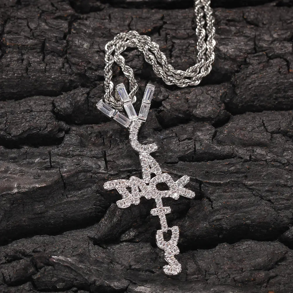 Hip-hop diamond-encrusted Cactus Jack letter necklace nowadaysfashion