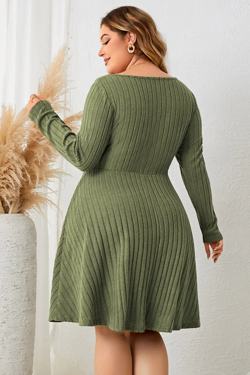 Honey Sweetheart Neck Long Sleeve Ribbed Dress OyeraCharisma