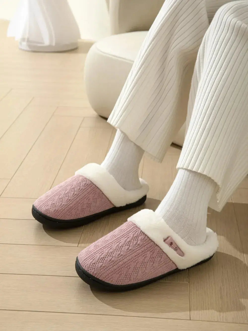 Horn Buckle Furry Texture Flat Slippers - Plush Fashion Hub