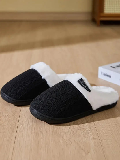Horn Buckle Furry Texture Flat Slippers - Plush Fashion Hub