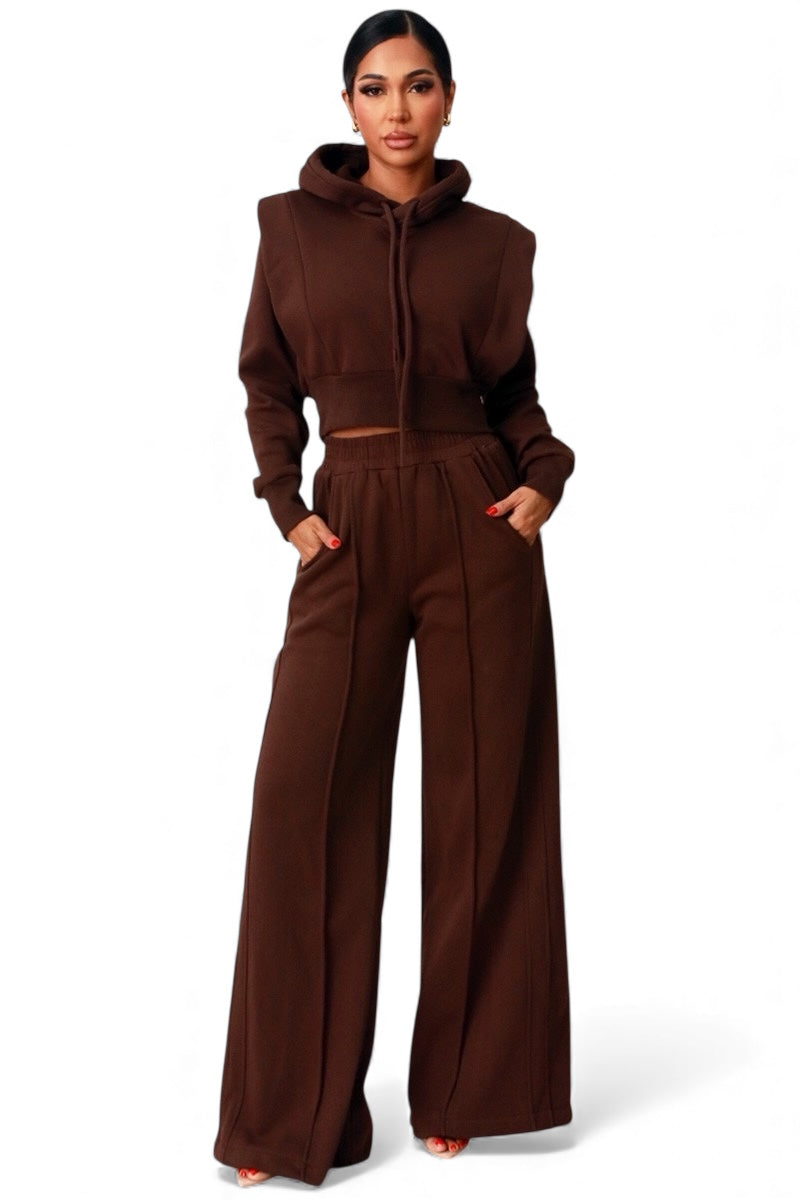 Light gray crop hoodie and wide-leg sweatpants set from The House of Stylez, casual 2-piece loungewear ensemble.