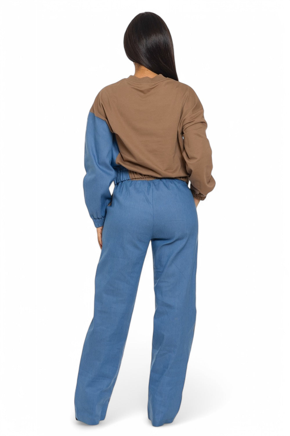 Two-tone long sleeve pants set by Plush Fashion Hub, featuring a stylish two-piece outfit with a top and matching pants.