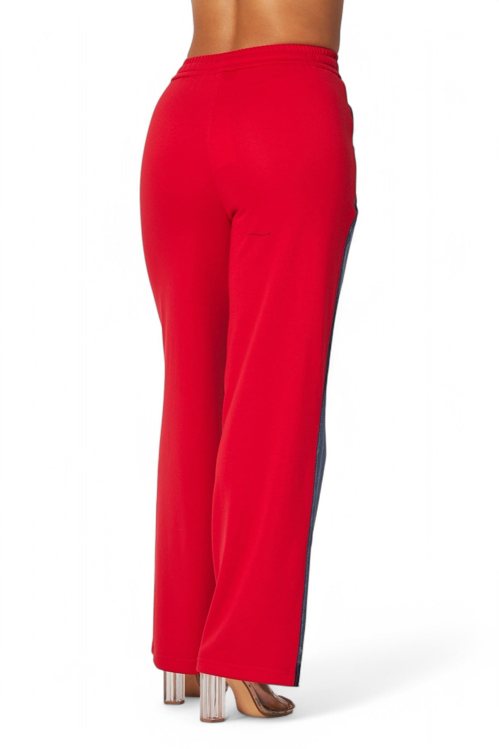 Straight leg denim jean sweatpants by Plush Fashion Hub, showing the relaxed fit and classic denim fabric on a neutral background.