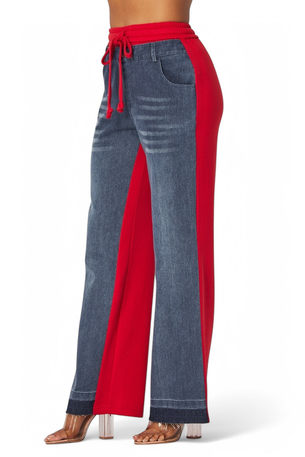 Straight leg denim jean sweatpants from Plush Fashion Hub, featuring classic blue denim fabric and relaxed fit for casual wear.
