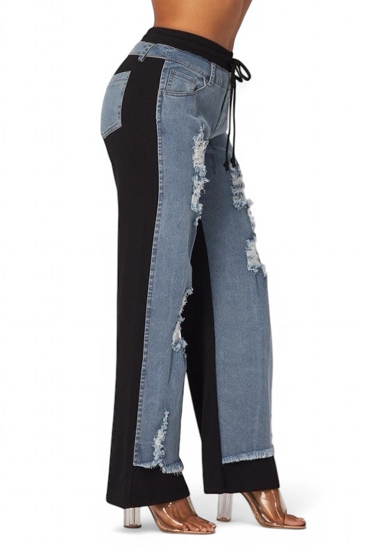 Plush Fashion Hub denim jeans sweatpants mix, comfortable casual pants with a relaxed fit and stylish denim look.