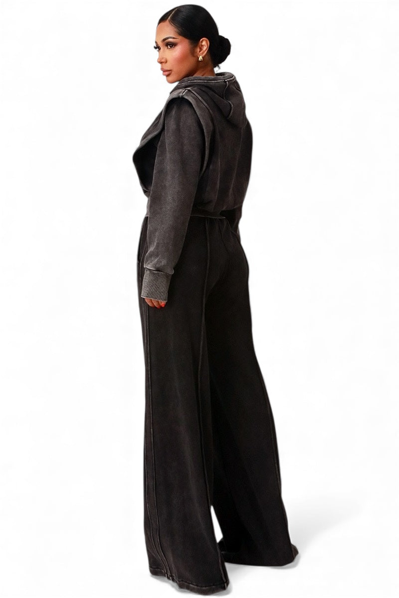 Plush Fashion Hub crop hoodie and wide-leg sweat suit 2-piece set, shown in a casual, comfortable style with soft fabric.
