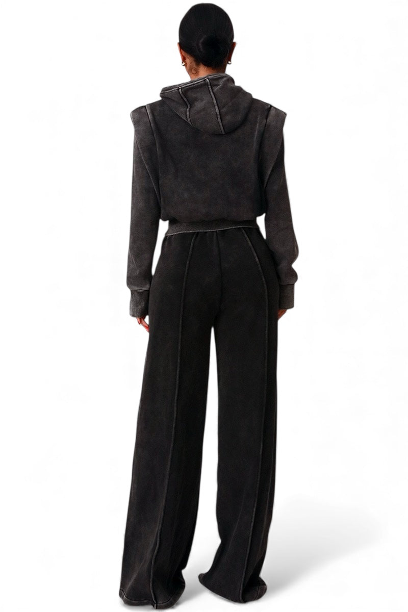 Plush Fashion Hub crop hoodie and wide-leg sweat suit 2-piece set, casual loungewear with soft fabric and relaxed fit.
