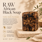 Raw African Black Soap from Timeless Organics Skin Care, natural beauty soap bar with dark, textured surface for skincare.
