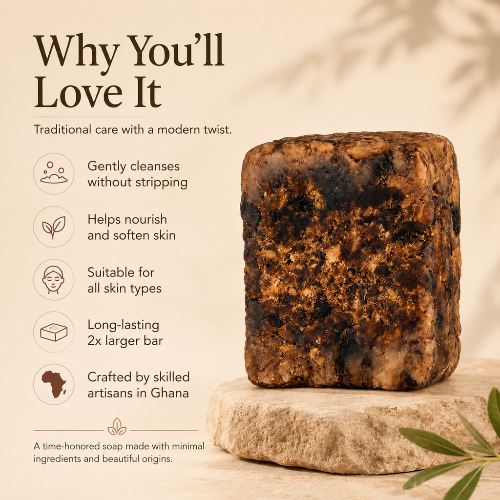 Raw African Black Soap by Timeless Organics Skin Care, natural beauty soap bar with dark, textured surface for skincare.