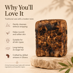 Raw African Black Soap by Timeless Organics Skin Care, natural beauty soap bar with dark, textured surface for skincare.