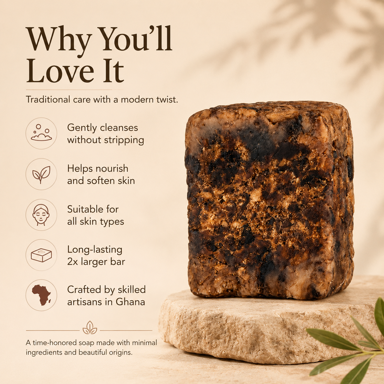 Raw African Black Soap by Timeless Organics Skin Care, natural beauty soap bar with dark, textured surface for skincare.