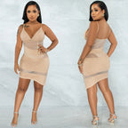 Women’s hot diamond irregular sling dress by Trendy Attic Store01, featuring a stylish evening dress design with sparkling details.