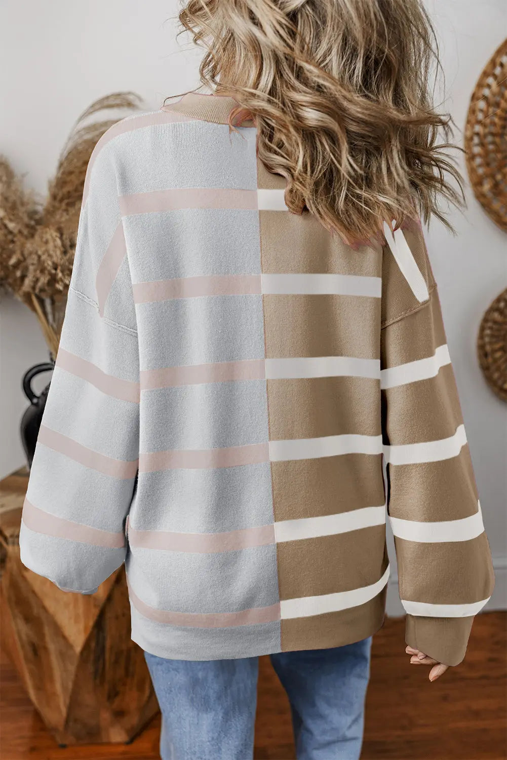 Jream Stripe Colorblock Oversized Sweater Threaded Pear