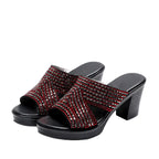 Women rhinestone platform high heels sandals with thick heels and open toes, stylish footwear by Trendy Attic Store01.
