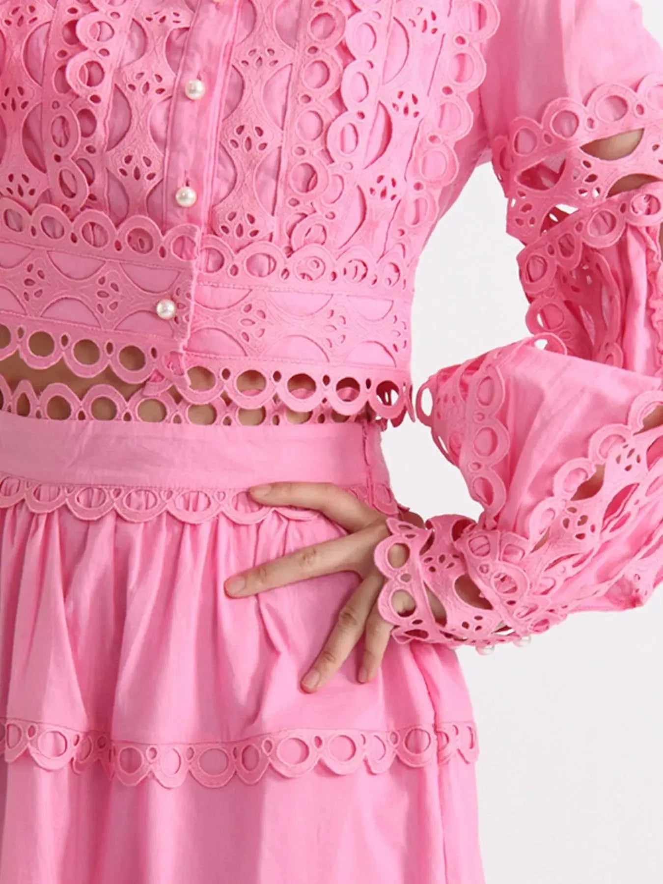 Lace Button Up Long Sleeve Top and Skirt Set - Plush Fashion Hub