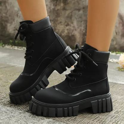 Lace Up Platform Boots - Plush Fashion Hub