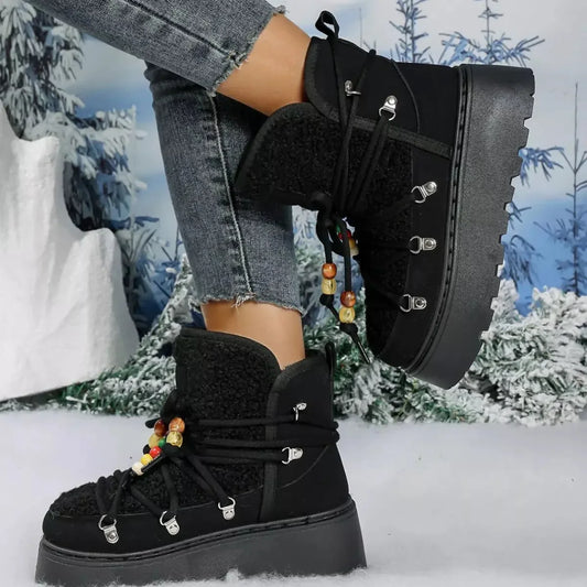 Lace-Up Platform Winter Boots - Plush Fashion Hub