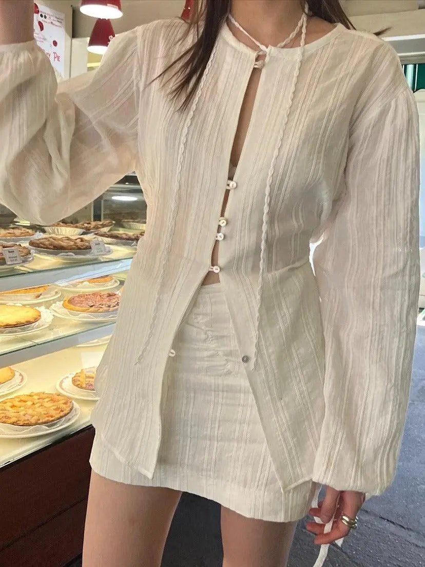 Lace Waist Bandage Long-sleeved Shirt Skirt Angel Suit Plush Fashion Hub