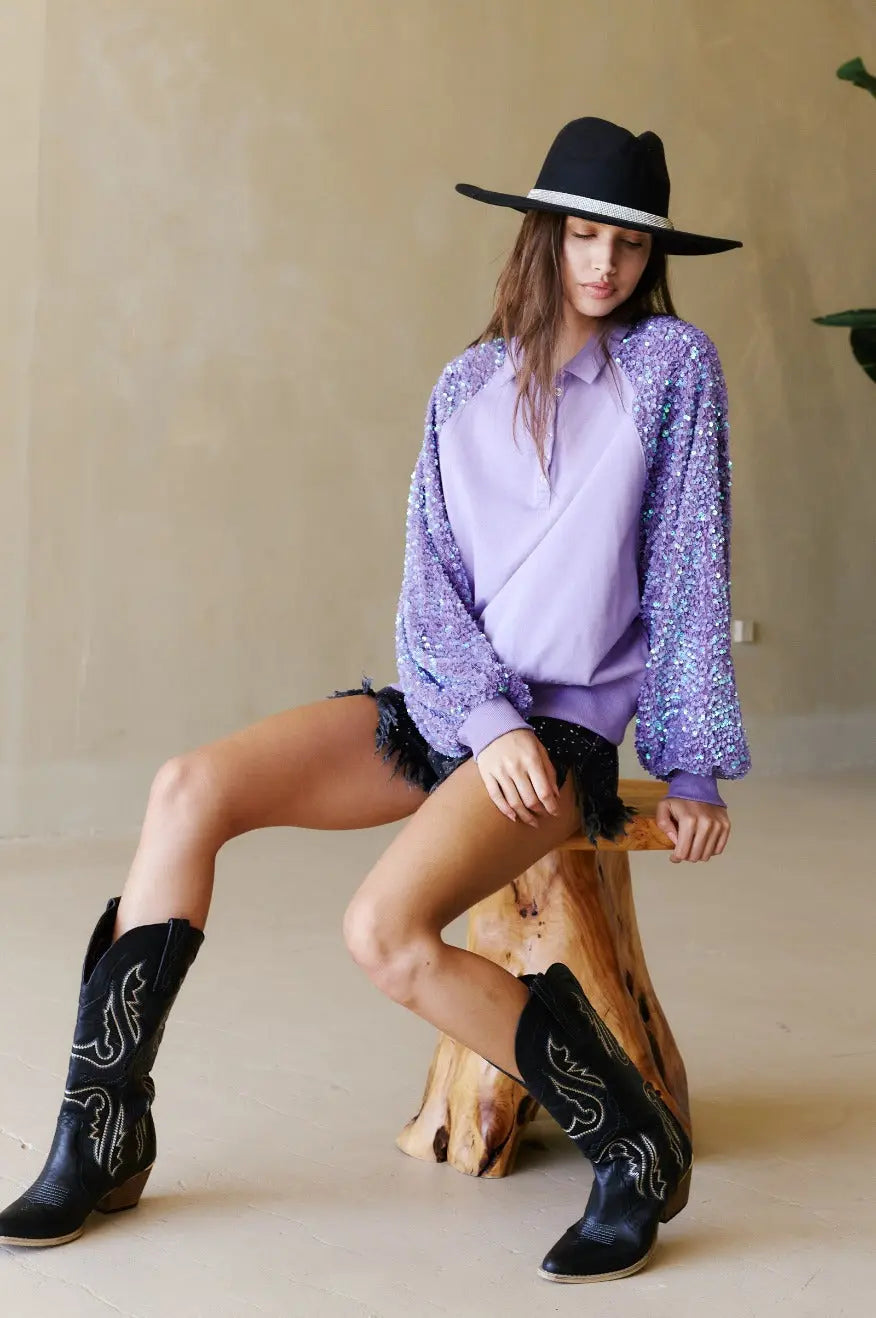 Lavender Sleeve Henley Pretty Little Patriot