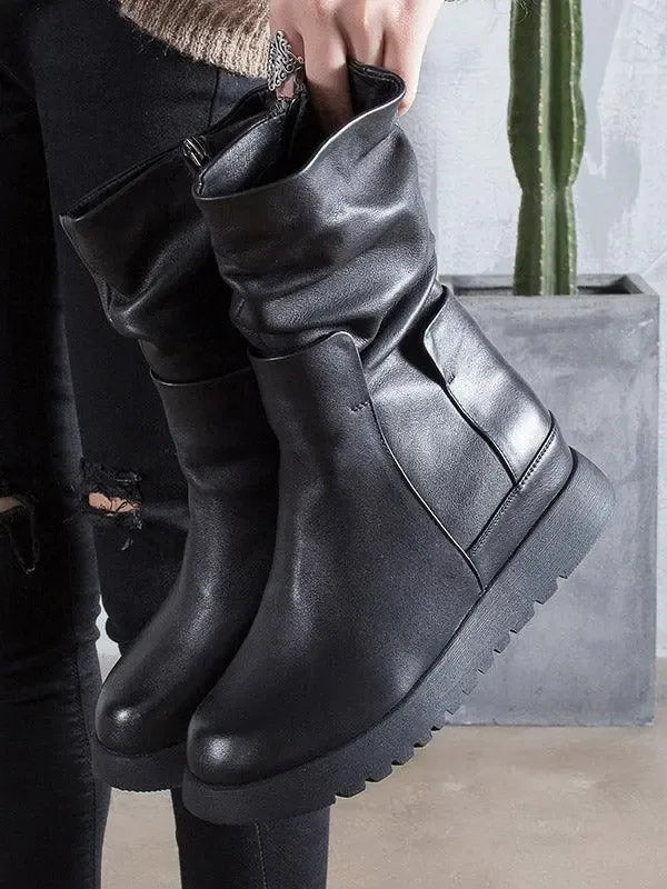 Leisure Fashion Solid Leather Martin Boots - Plush Fashion Hub