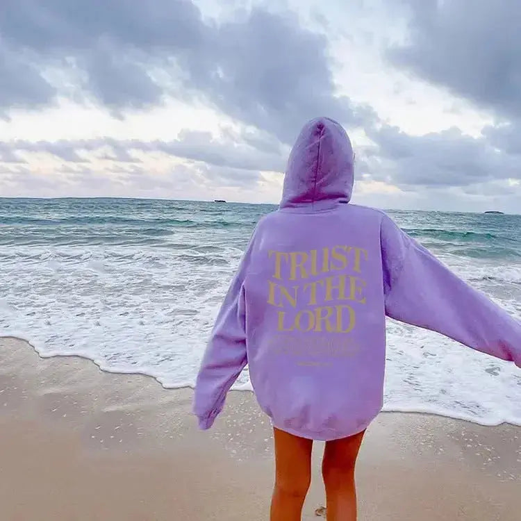 Women’s letter print long sleeve sports hoodie sweater by Plush Fashion Hub, featuring a casual, comfortable design with printed lettering.