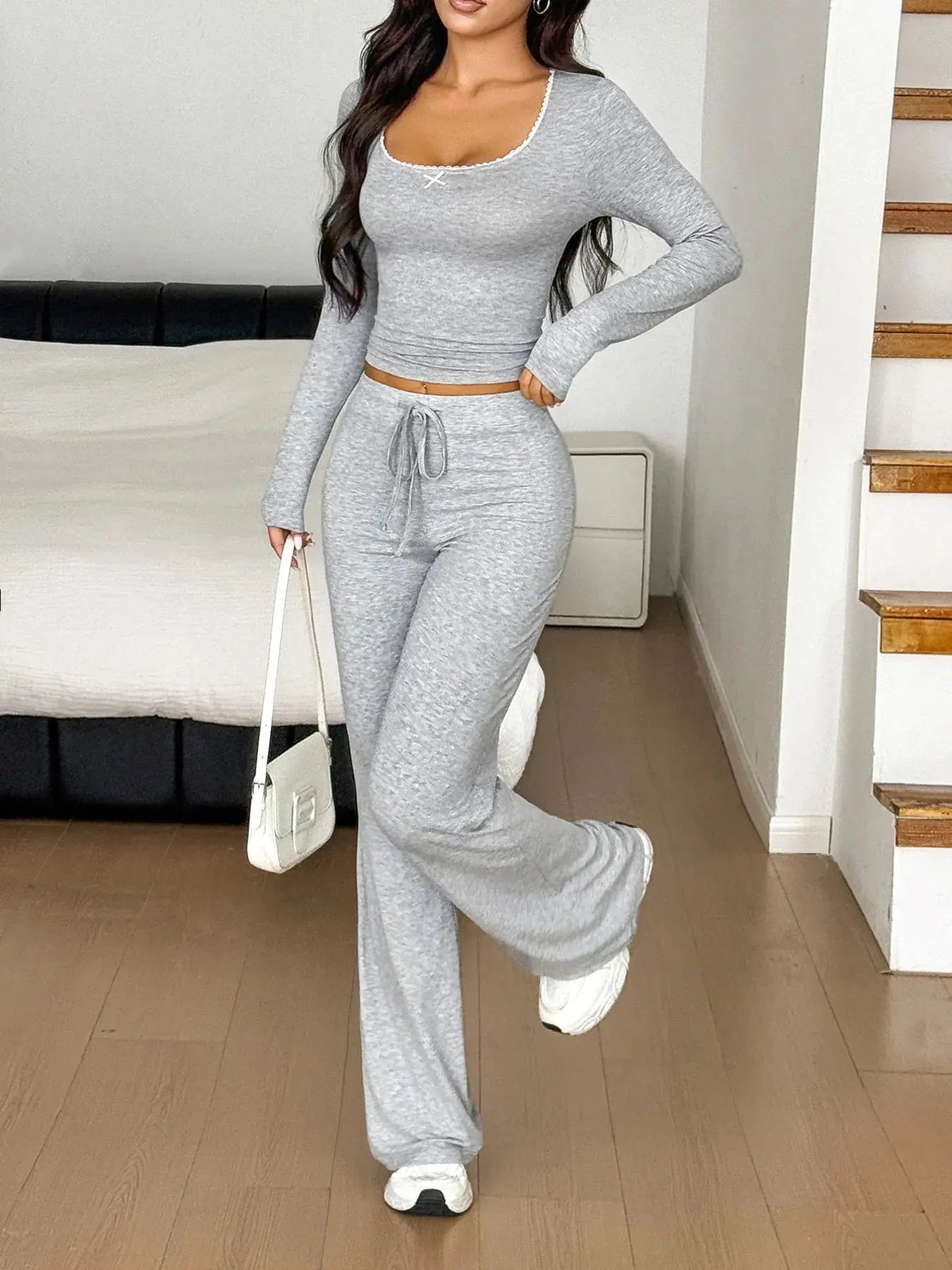 Long Sleeve Crop Top and Pants Set - Plush Fashion Hub