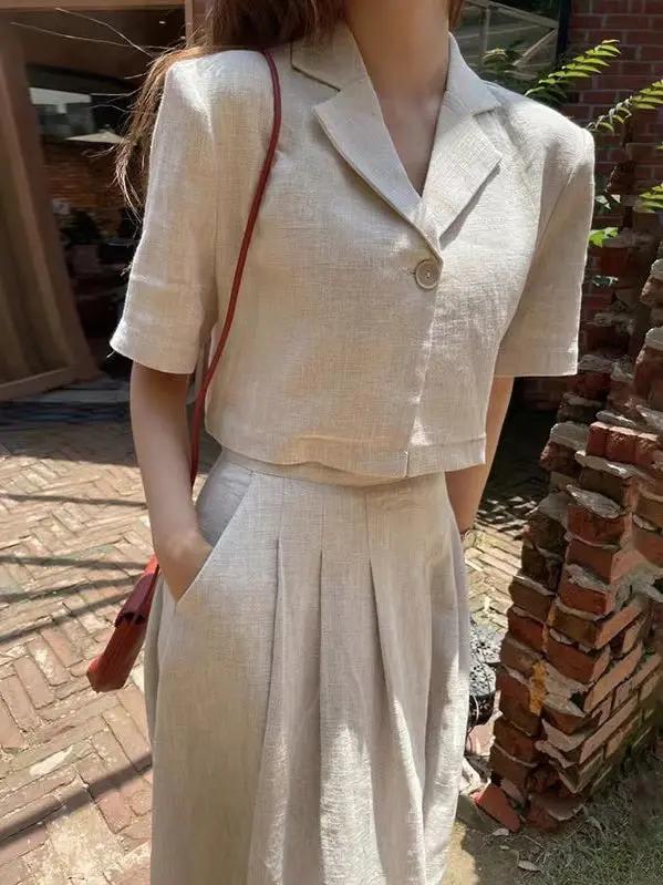 Loose Linen Short Shirt & A-line Skirt 2 Pieces Suit PAINEVIDA