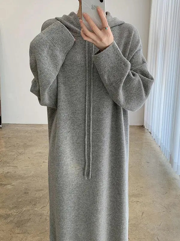 Loose Long Split-side Hooded Knit Dress PAINEVIDA