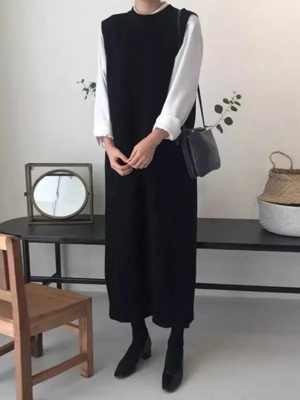 Loose Round Neck Side Slit Knitted Vest Dress Plush Fashion Hub