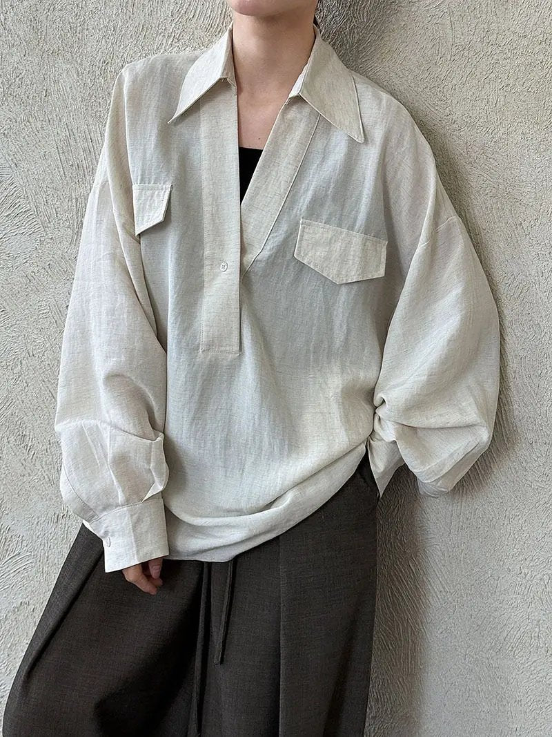 Loose V-neck Linen Shirt PAINEVIDA