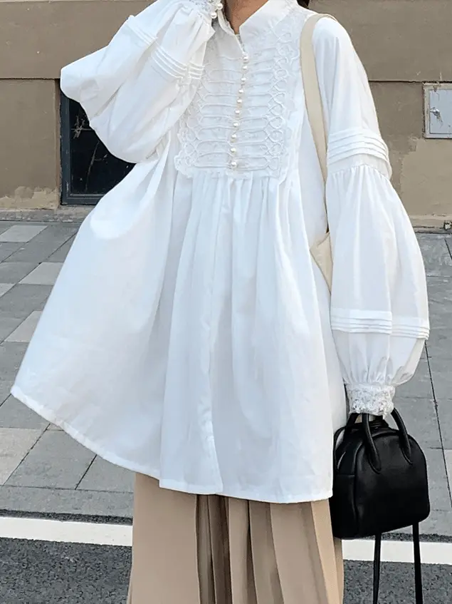 Loose Vintage Stand Collar Long Sleeve Shirt PAINEVIDA