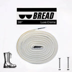 Elastic shoelaces in Luxe Creme color by Bread, showcasing their smooth texture and flexible fit on a pair of sneakers.