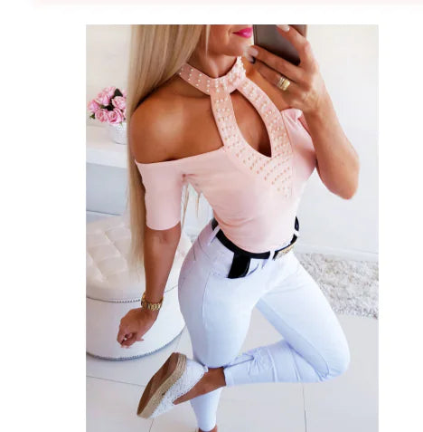 Women’s off-shoulder short sleeve top by Trendy Attic Store01, featuring a stylish design and comfortable fit.