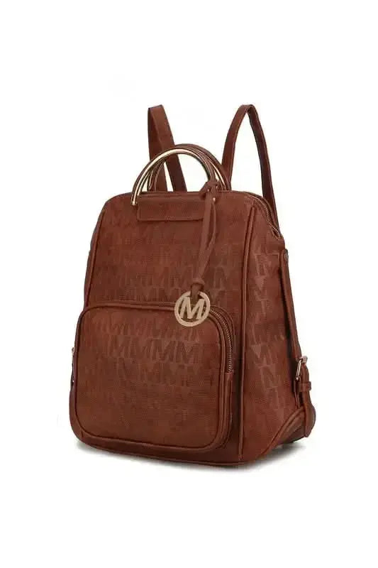 Plush Fashion Hub Mia Signature vegan leather backpack featuring gold-tone hardware and a trendy, sophisticated design.