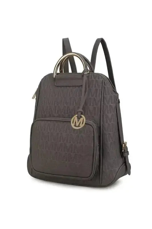 Plush Fashion Hub Mia Signature vegan leather backpack with gold-tone hardware, trendy design, and sophisticated style.