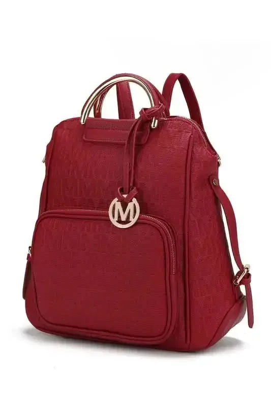 Gilded Glamour Shop Mia Signature vegan leather backpack with gold-tone hardware, stylish and sophisticated for everyday use.