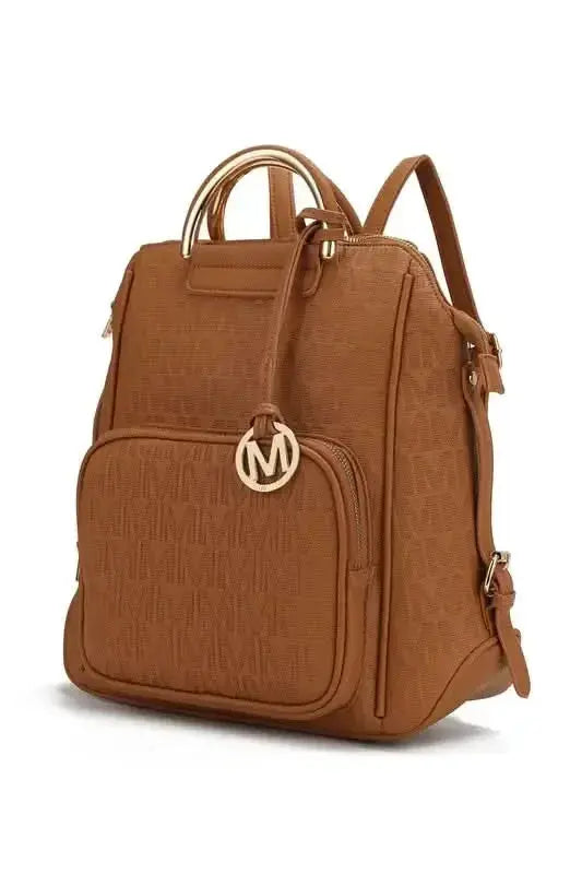 Gilded Glamour Shop Mia signature vegan leather backpack with gold-tone hardware, trendy design, and sophisticated style.