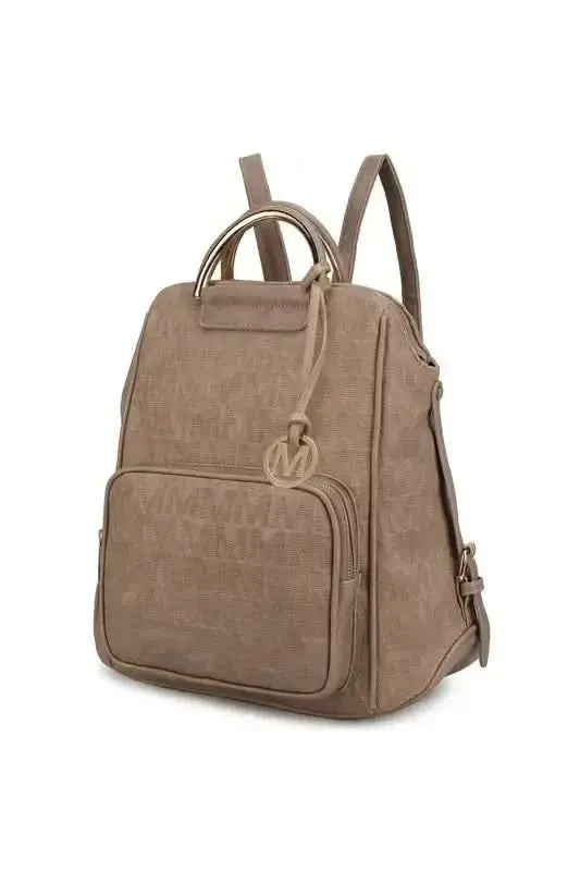 Plush Fashion Hub Mia Signature vegan leather backpack with gold-tone hardware, featuring a trendy and sophisticated design.