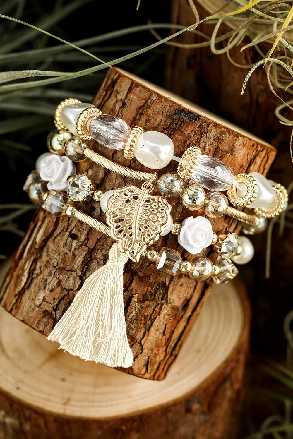 Mariana Beaded Fringed Layered Bracelet Threaded Pear