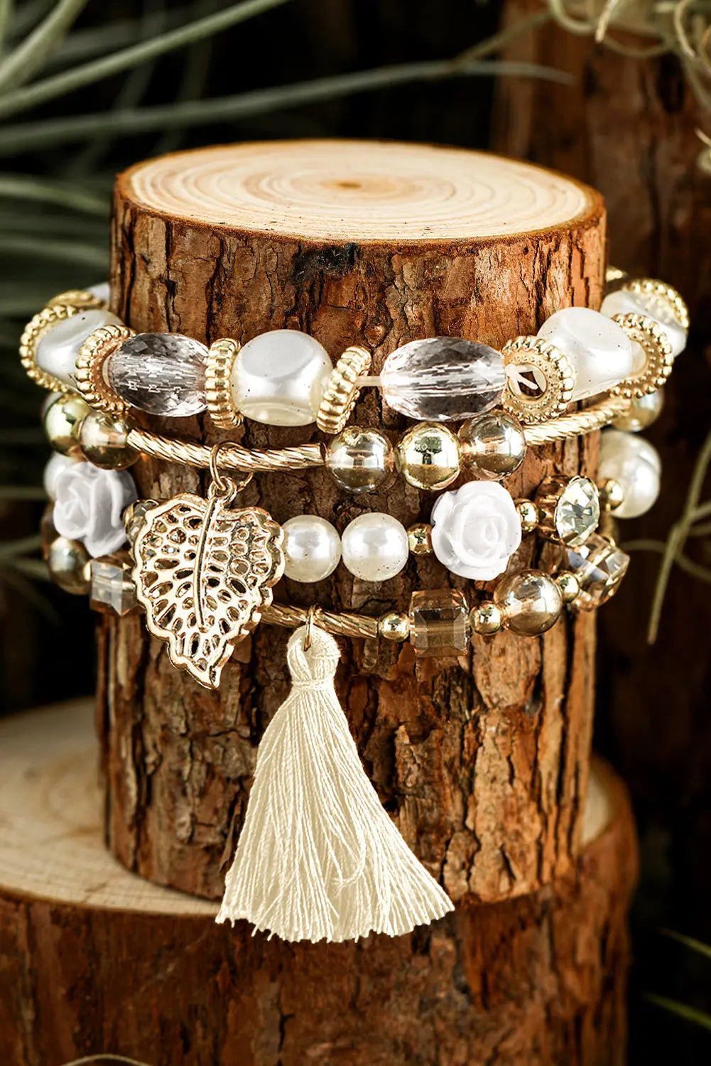 Mariana Beaded Fringed Layered Bracelet Threaded Pear