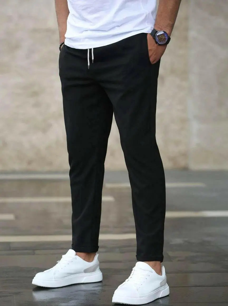 Men's Casual Pants With Pockets Fashion Slim Fit Drawstring Trousers - Plush Fashion Hub