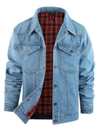 Men's casual snap-down denim jacket by Trendsi, lightweight and versatile outerwear, shown on a model with front snap buttons.
