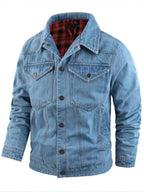 Men's casual snap-down denim jacket by Trendsi, lightweight and versatile outerwear with classic denim style.