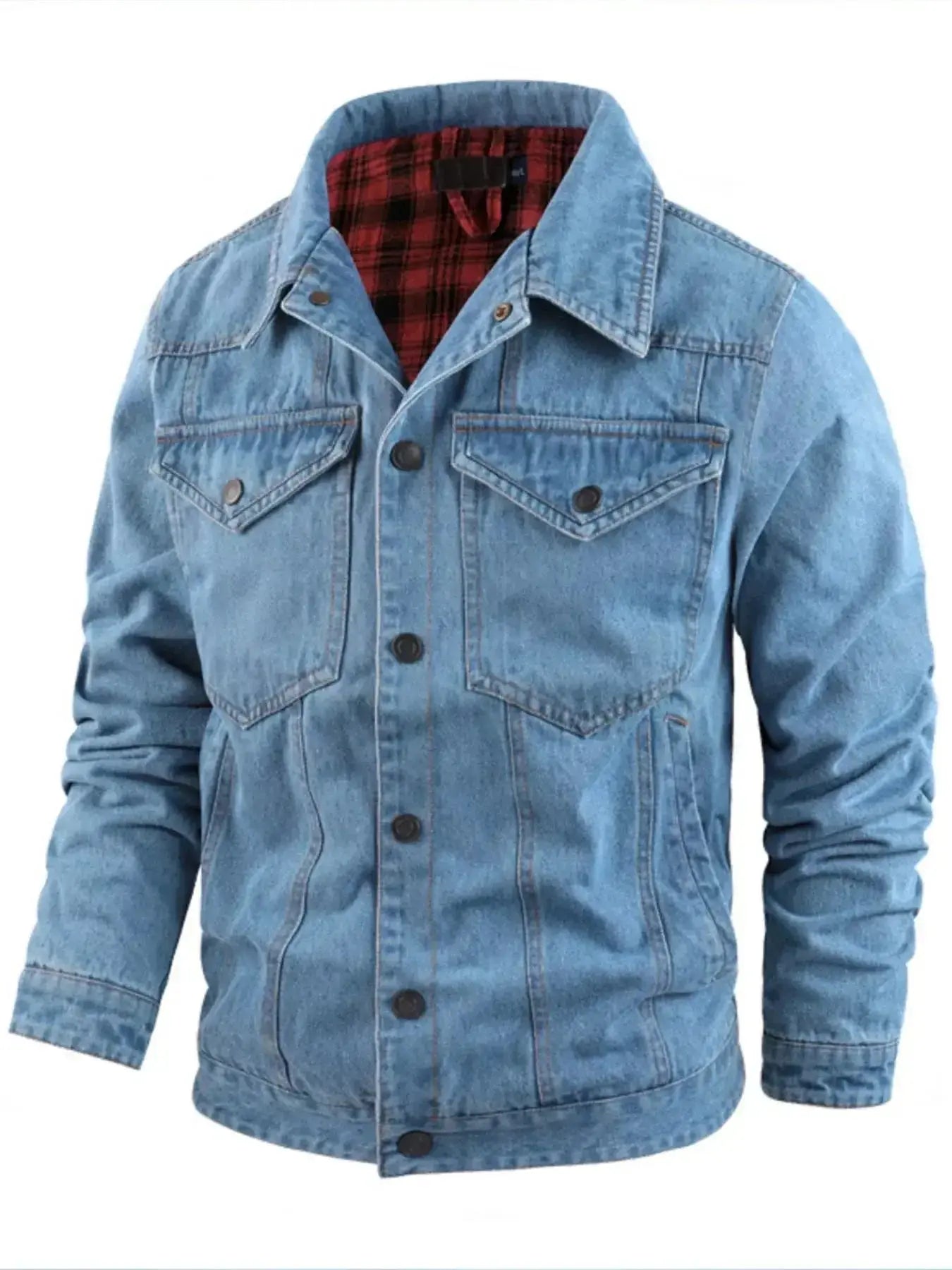 Men's casual snap-down denim jacket by Trendsi, lightweight and versatile outerwear with classic denim style.