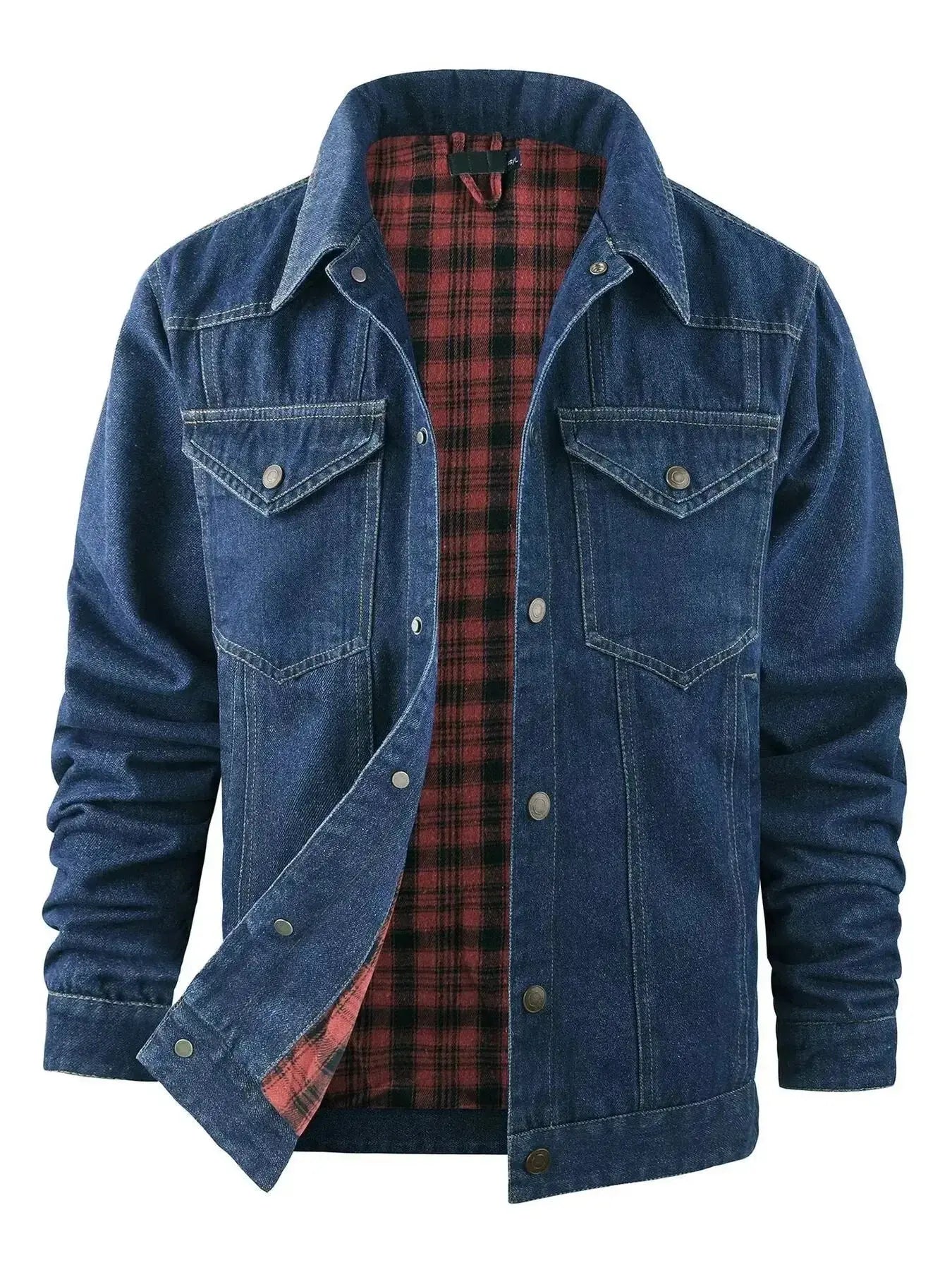 Men's casual denim snap-down jacket by Trendsi, lightweight and versatile outerwear, shown on a male model.