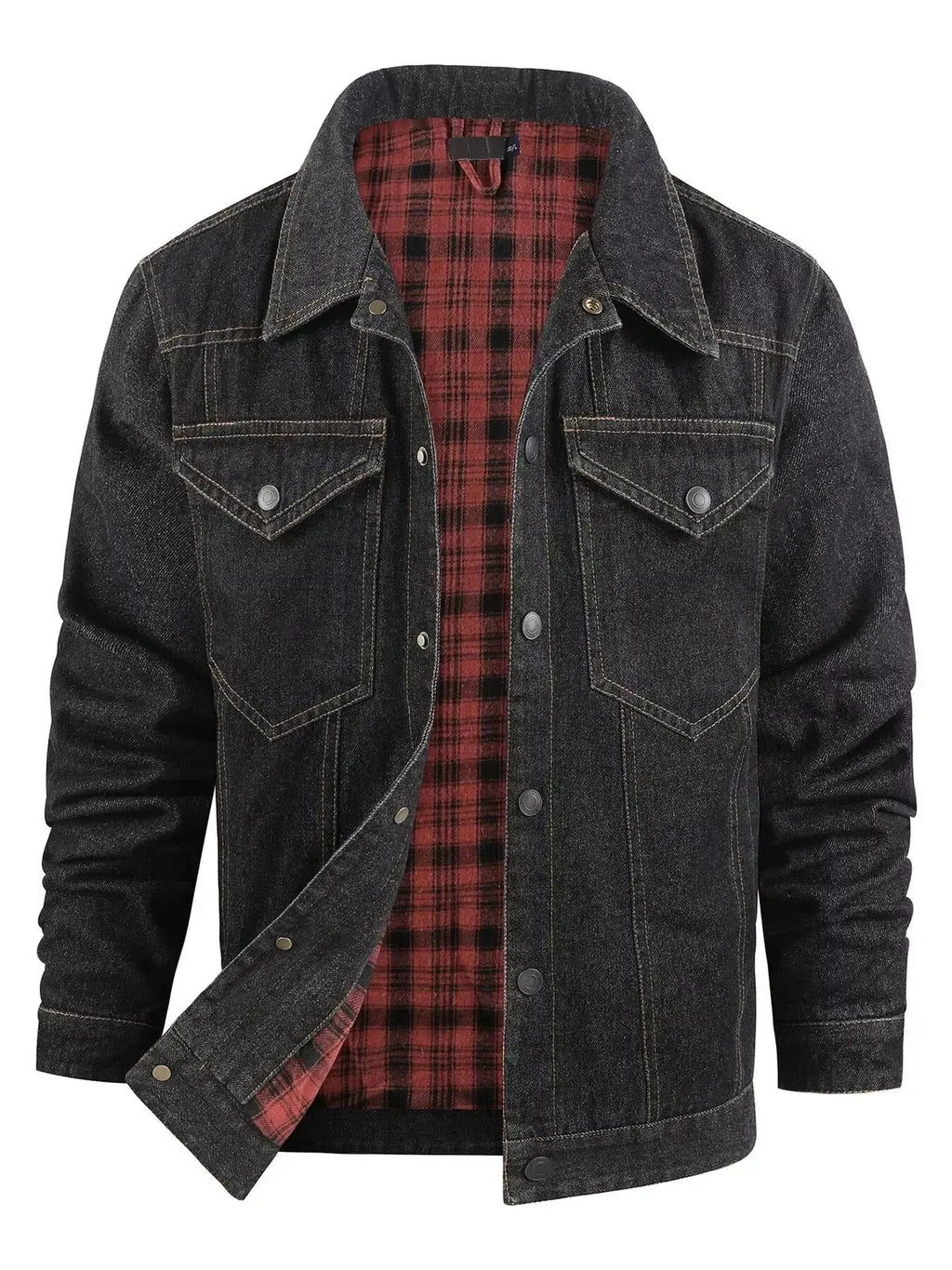 Men's casual snap-down denim jacket by Trendsi, lightweight and versatile denim outerwear perfect for everyday wear.