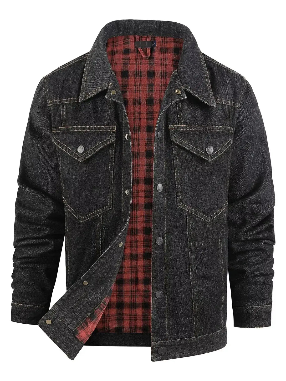 Men's lightweight casual snap-down denim jacket by Plush Fashion Hub, featuring classic denim style and versatile outerwear design.