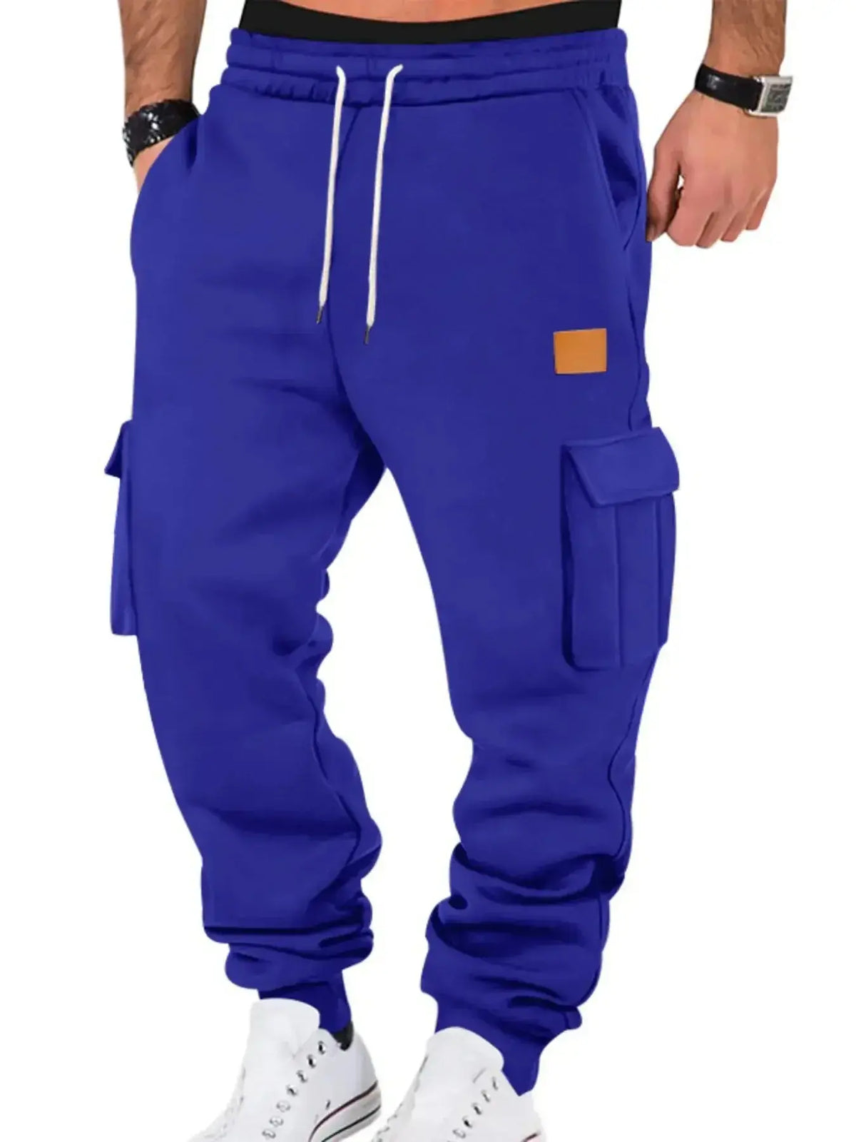 Men's durable cargo jogger pants with drawstring waist from Plush Fashion Hub, featuring multiple pockets and comfortable fit.
