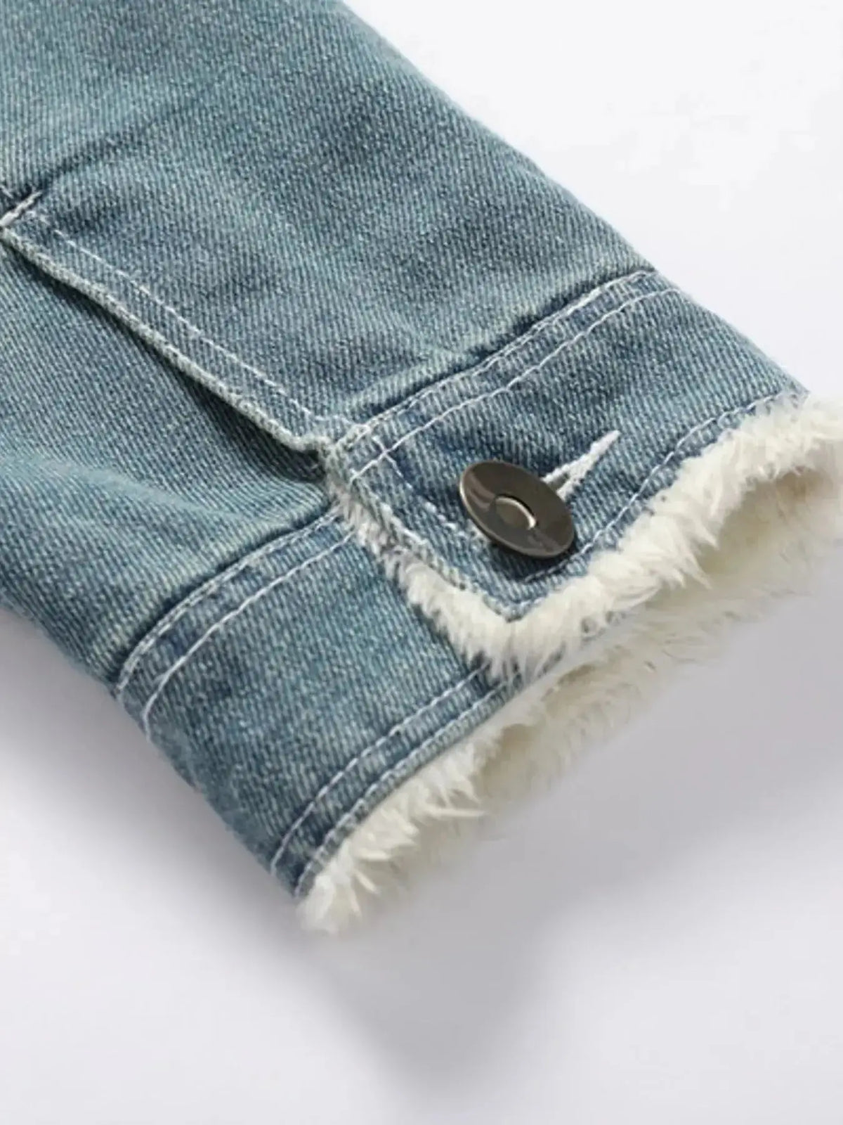 Men's insulated denim jacket with faux fur collar, rugged winter outerwear by Plush Fashion Hub featuring durable denim fabric.