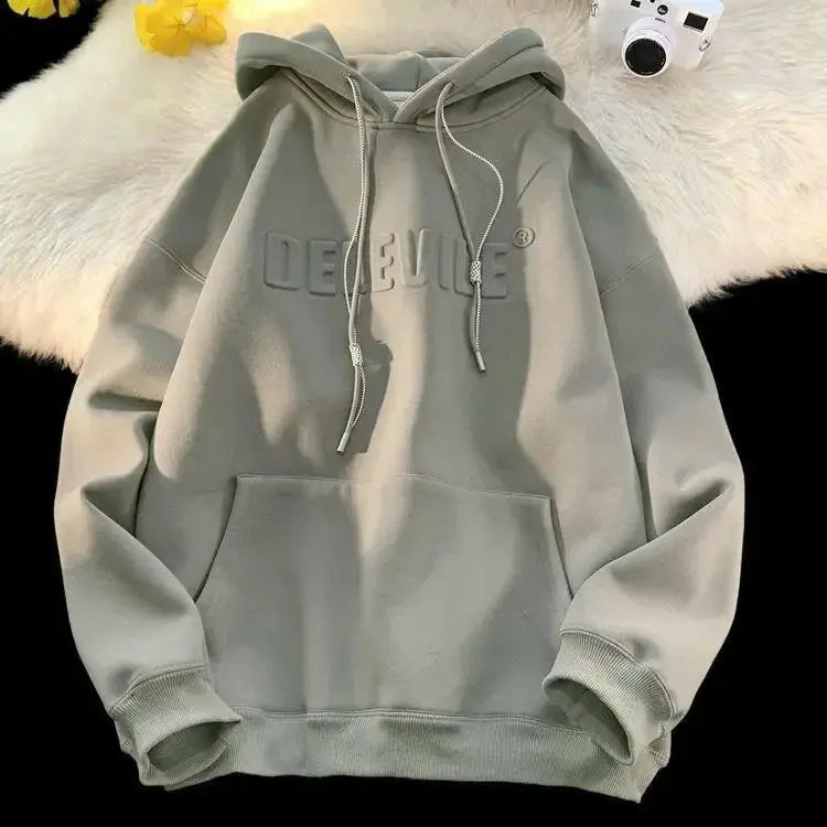 Men's relaxed fit streetwear hoodie from Plush Fashion Hub, oversized urban pullover with a casual hooded design.